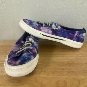 Womens Sperry Top Sider Canvas Boat Sneakers Slip On Size 8.5 Tie Dye Cosmic